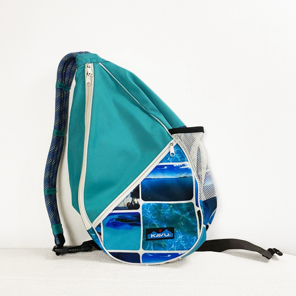 KAVU Rope Sling Bag Teal Blue Ocean Beach Photo Collage Print - Picture 4 of 15